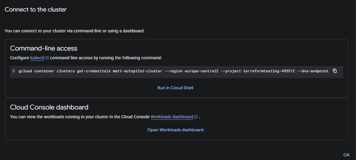 Connecting to the cluster via gcloud