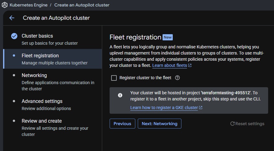 Fleet registration configuration screen