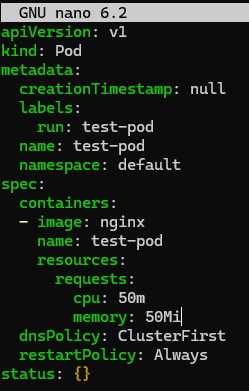 Edited pod manifest with updated resource requests