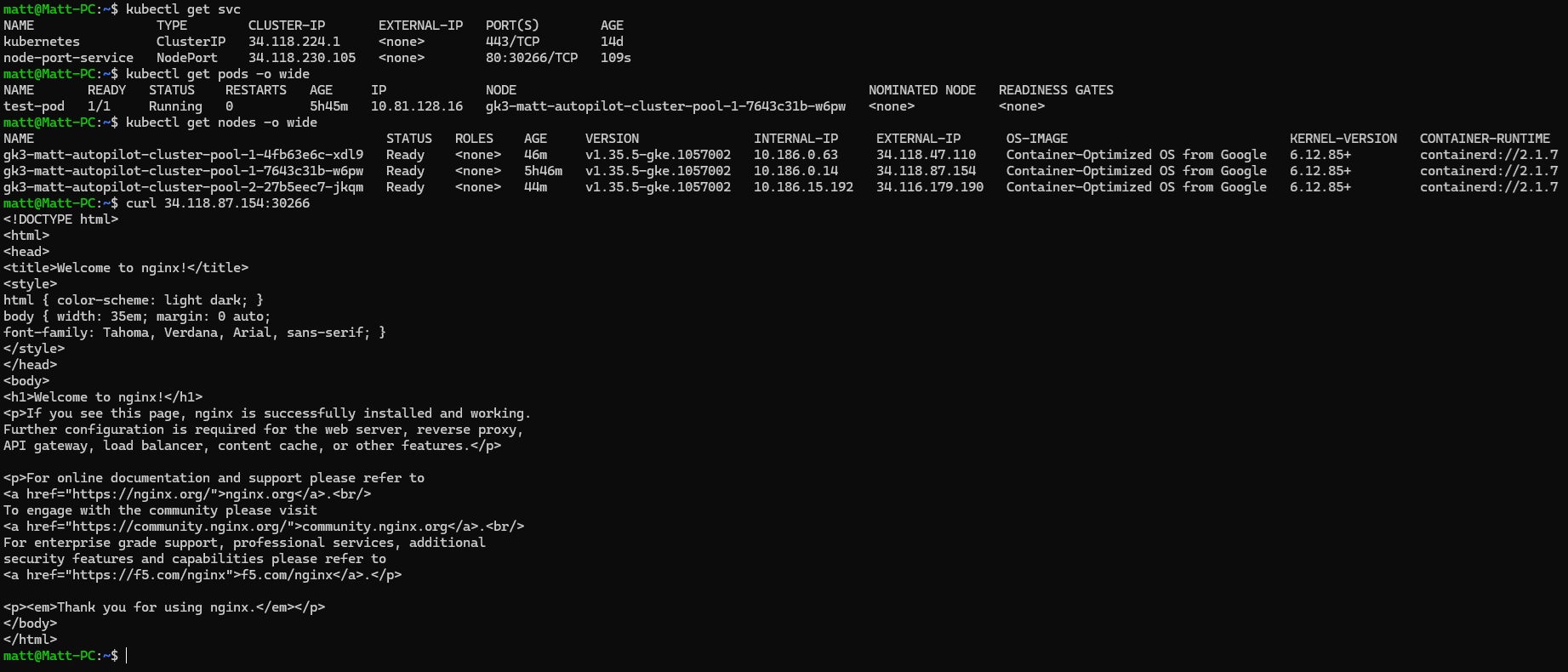 NodePort connectivity demonstration